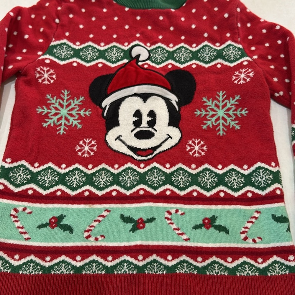 Disney Kids Red and Green Family Holiday Sweater Size 5 - Picture 3 of 10